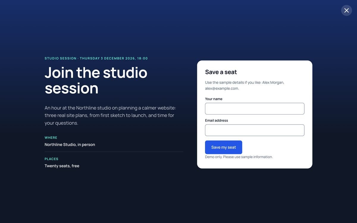 Dark fullscreen event invitation